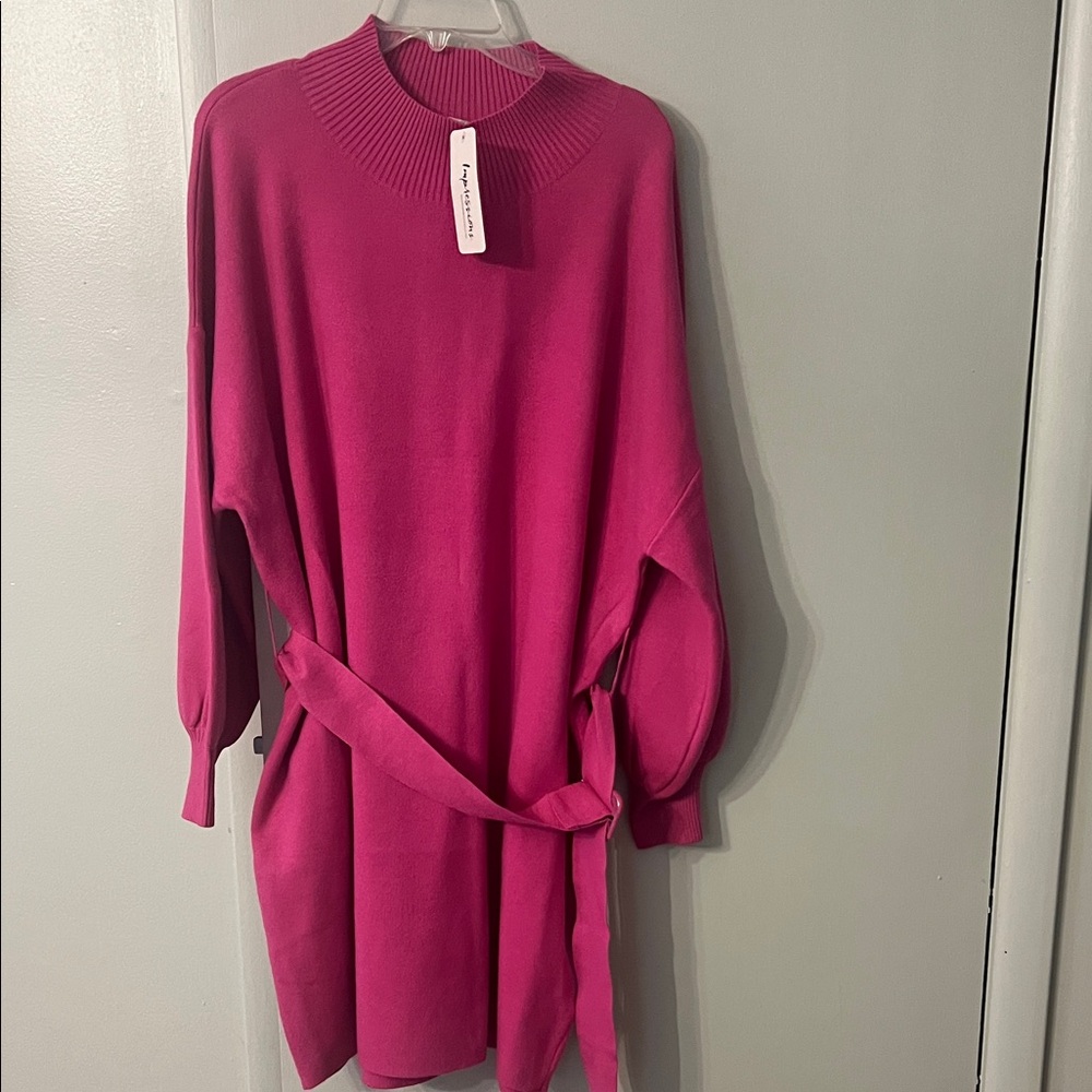 Impressions Fuchsia Long Sleeve Dress